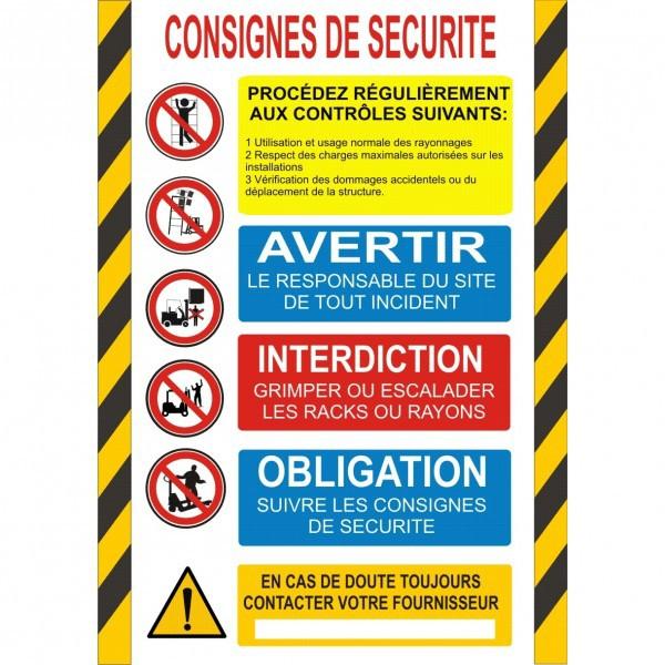 CONSIGNE DE SÉCURITÉ POUR RAYONNAGE