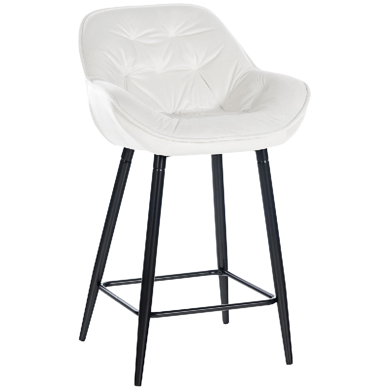 Décoshop26 - Tabouret de bar chaise haute x1 assise effet capitonnée en velours blanc crème et métal noir 10_0004884 - blanc 3000252343846_0