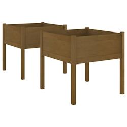 Helloshop26 - Jardinière bac lit surélevé plantes fleurs jardin terrasses lot de 2 70 x 70 x 70 cm bois de pin massif marron 02_0039005 - 300021802_0