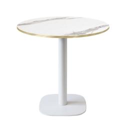 Restootab - Table Ø70cm - modèle Round blanc marbre blanc chants laiton - blanc fonte 3760371519491_0