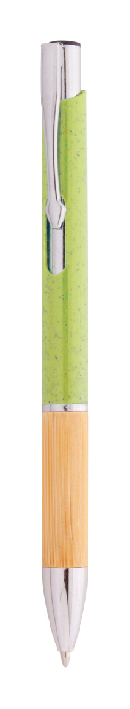 Stylo bille écologique - plastique en paille de blé, grip bambou, attributs métal - encre bleue_0