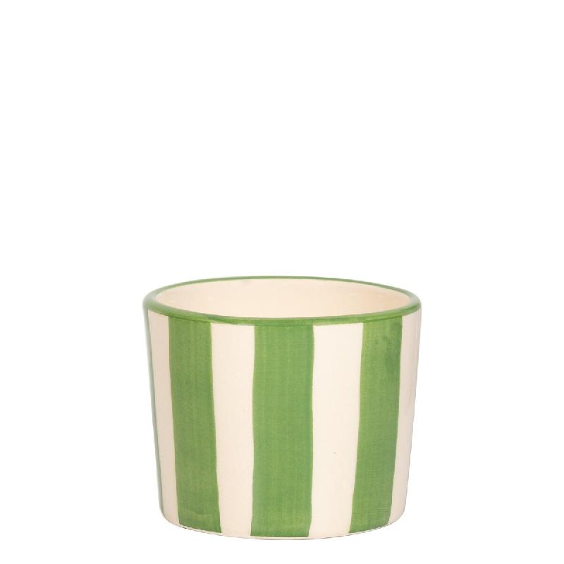 Zafferano Lido Lot De 2 Verres Tumbler Rayures Vertes Céramique Artisanale Faite À La Main Civita Castellana Design Vintage Forme Coupe À Glace Sé_0