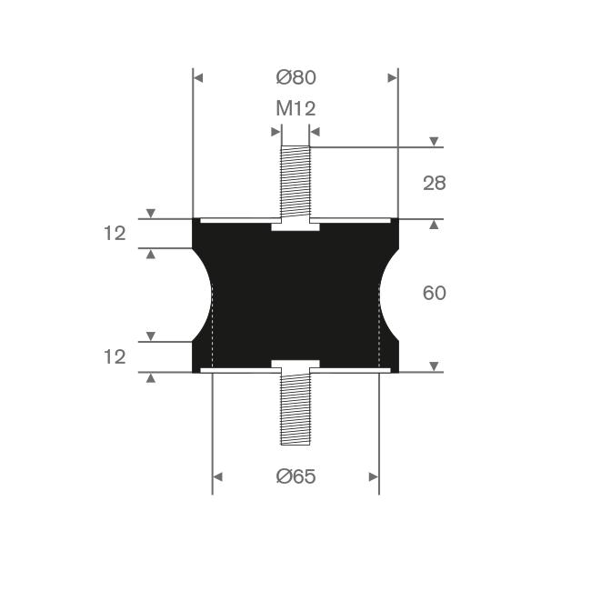 BUTÉE DIABOLO A/F - 80/65X60 MM -M12