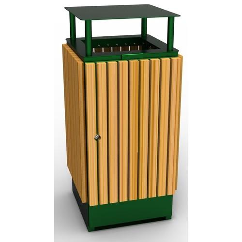 Corbeille de propreté en métal et bois - 200 litres - Acier peint et pin_0