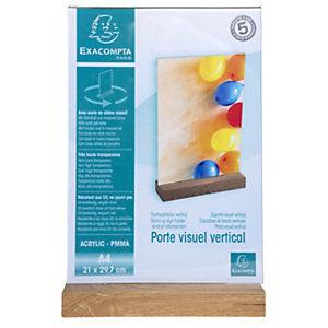 Exacompta Présentoir de document vertical A4 Cristal avec socle en bois - Transparent - lot de 5_0