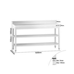 GGM Gastro Tables Inox de Travail Premium avec Dosseret et 2 étagères - Profondeur 600 mm - ATK166AZB - 4063326276340_0
