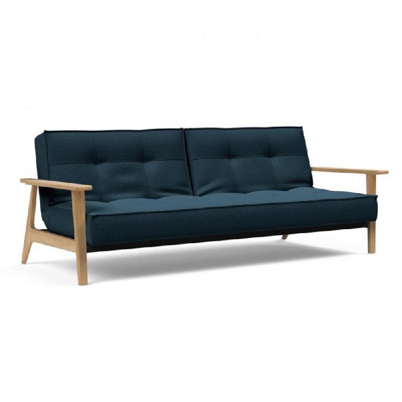 INNOVATION LIVING  CANAPÉ LIT DESIGN SPLITBACK FREJ CONVERTIBLE 115*210 CM ACCOUDOIRS BOIS TISSU ARGUS NAVY BLUE_0