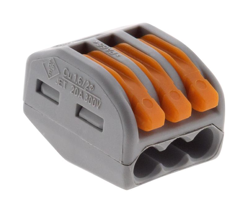 Lot de 15 bornes automatiques à cliquet S222 - 3 entrées - fils rigides et souples 4mm² max - Orange - Wago_0