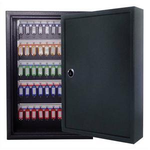 Pavo armoire à clés capacité 100 clés, serrure à clés 2 fournies - dim : l55 x h38 x p8 cm gris foncé_0