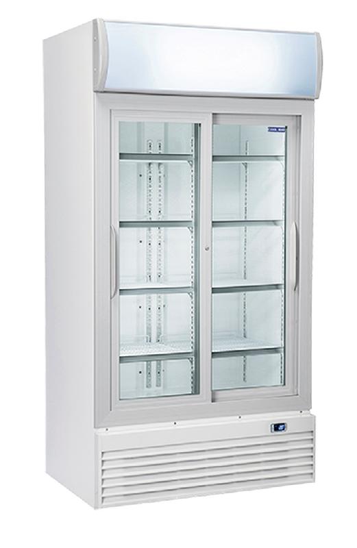Réfrigérateur positif blanc pour boissons 2 portes vitrées coulissantes + panneau publicitaire 800l - DC 800S - CH_0