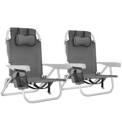 TecTake GmbH tectake Chaise de plage CORAL pliable avec fonction sac à dos - gris, Lot de 2 - 406260 - gris aluminium 406260_0