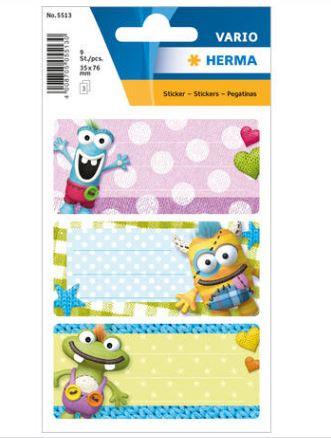 Étiquettes scolaires petits monstres HERMA - Papier inscriptible - Lot de 9 étiquettes colorées_0