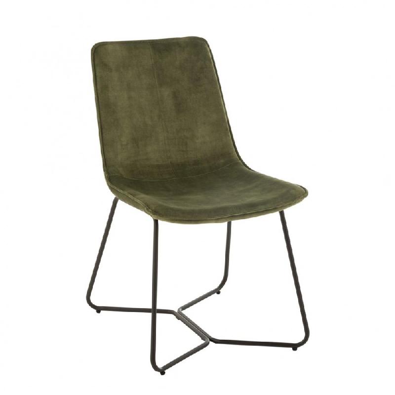 CHAISE RATRI VELOURS VERT OLIVE, PIEDS MÉTAL NOIR_0