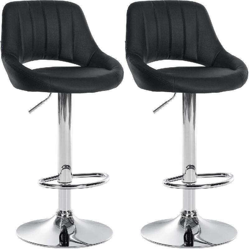 CLP Lot de 2 tabourets de bar Milet similicuir Noir /Métal chromé - noir polyester 324560_0