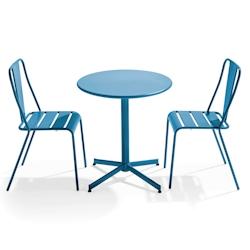 Oviala Business Ensemble table avec 2 chaises de terrasse bistrot en métal turquoise - Oviala - bleu acier 109497_0