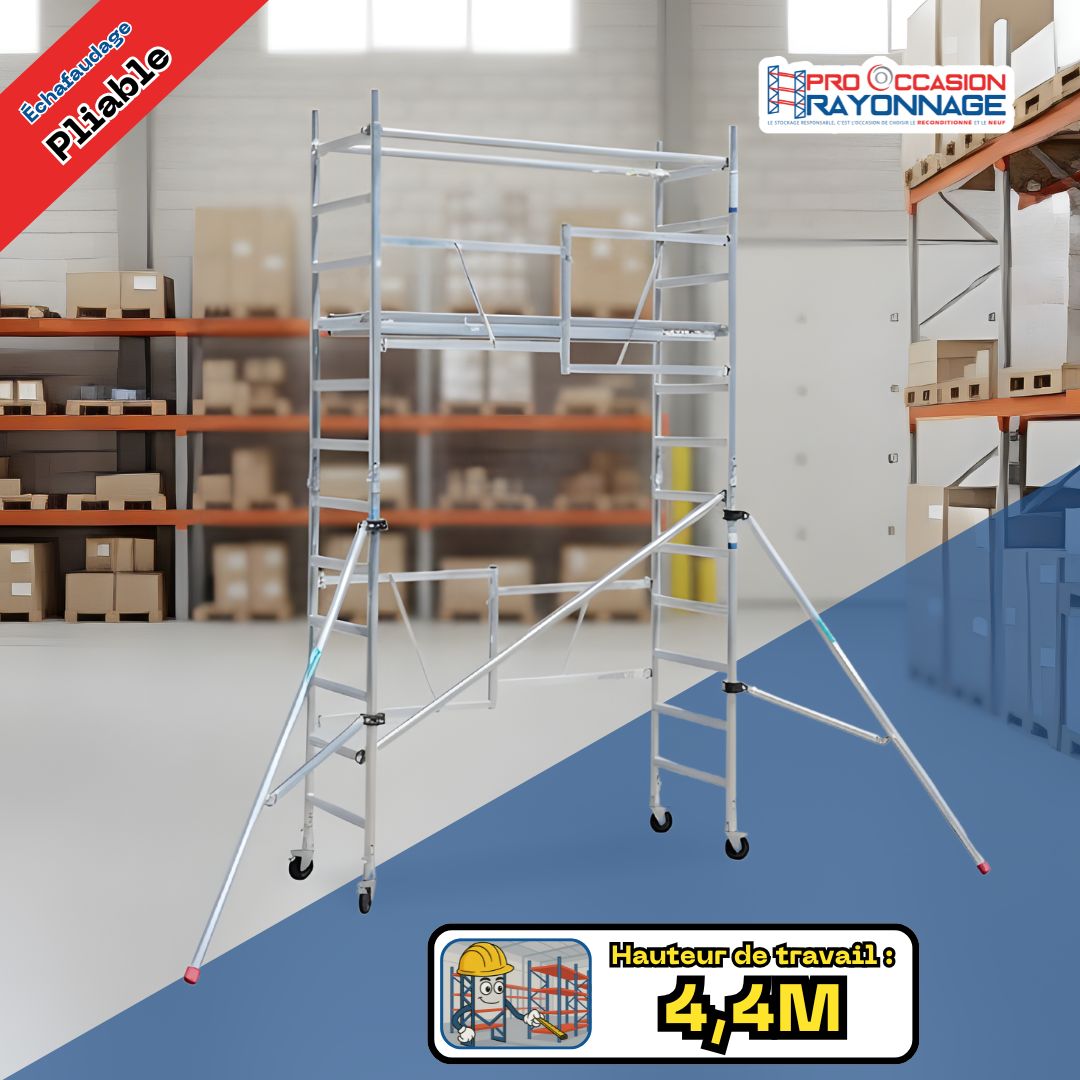 Kit échafaudage pliable - Neuf - Hauteur de travail : 4,40 mètres (Modèle AVEC stabilisateurs télescopiques)_0