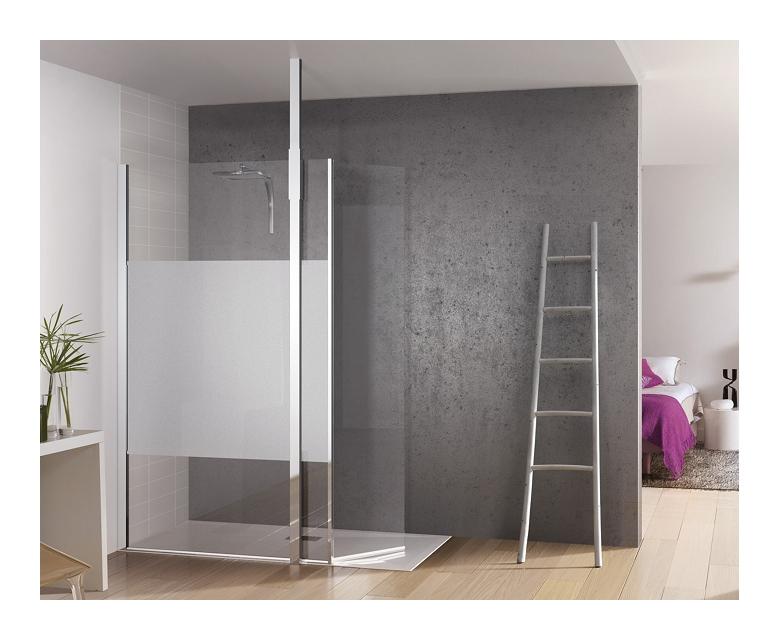 PAROI DE DOUCHE FIXE AVEC BANDE CENTRALE DÉPOLIE + VOLET PIVOTANT