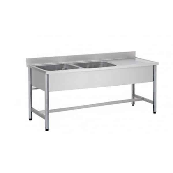 Plonge démontable sur pieds ronds sans étagère inox ferritique 2 bacs à gauche dimension bac: L 400 x P 400 x H 250 mm (Longueur, mm: 1500 - Réf F-DRP_0