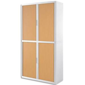 Easyoffice armoire démontable corps en ps teinté blanc rideau hêtre - dim l110x h204x p41,5 cm_0