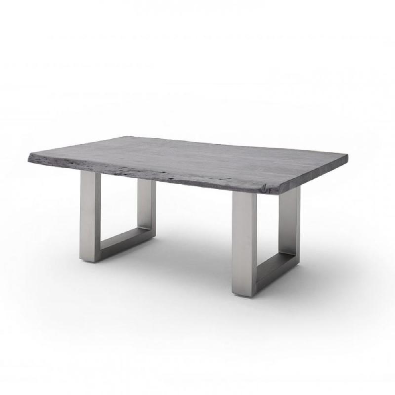 Table basse Claren - plateau en acacia laqué gris 110 cm - piétement U en acier brossé_0