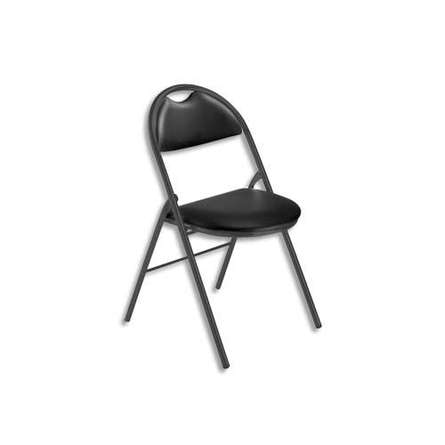 Chaise pliante arioso en simili cuir noir, 4 pieds tube époxy noir avec patins de protection_0