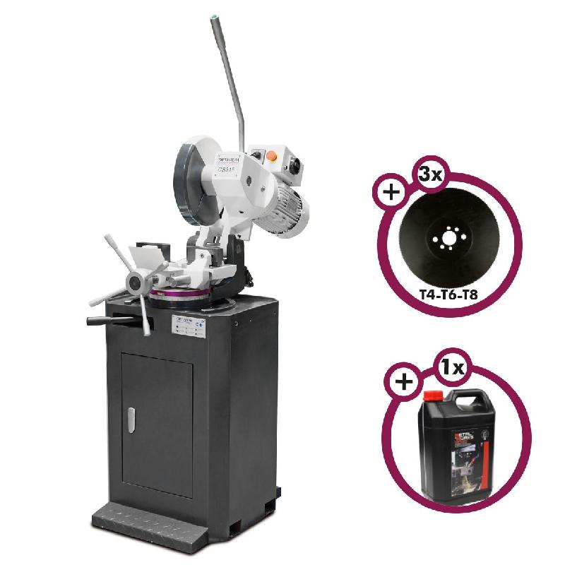 Pack Tronçonneuse métal acier inox 0,75/1,5 kW 400 V 3 lames circulaires ø315 mm 19/38 tr/min avec pompe + socle et 5L liquide de refroidissement Optisaw CS315 PACK_0