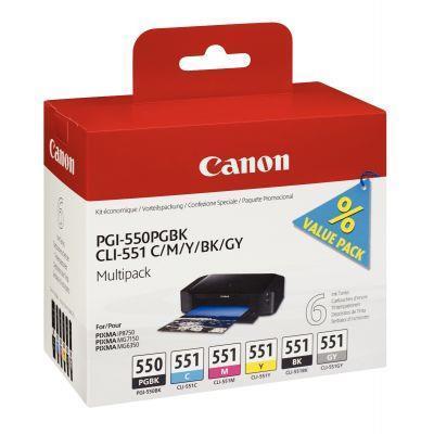 Lot de 6 cartouches d'encre Canon PGI 550 / CLI 551 - 2 noirs, cyan, magenta, jaune et gris_0