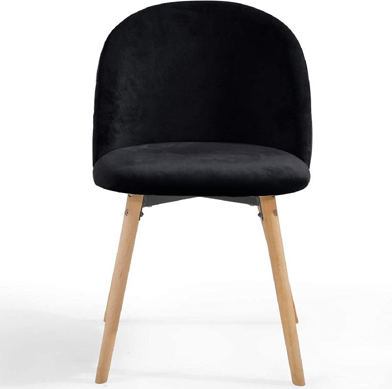 Lot de 8 chaises de salle à manger - Velours noir - Pieds en bois de hêtre - Style scandinave moderne 01_0000498_0
