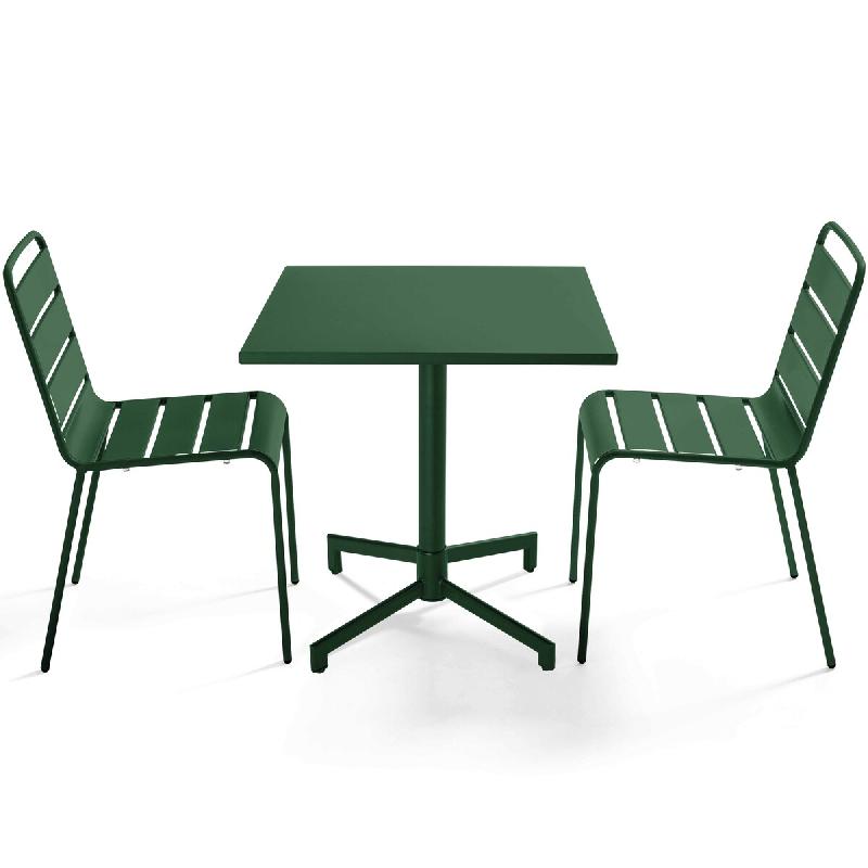 Oviala Business Ensemble table 70 cm et 2 chaises de jardin en métal vert forêt - vert acier 114659_0