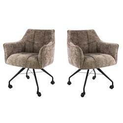 Vivabita Matelpro - Chaise de salle à manger à roulettes en tissu Castille (lot de 2) - Champagne - beige 3665367398855_0