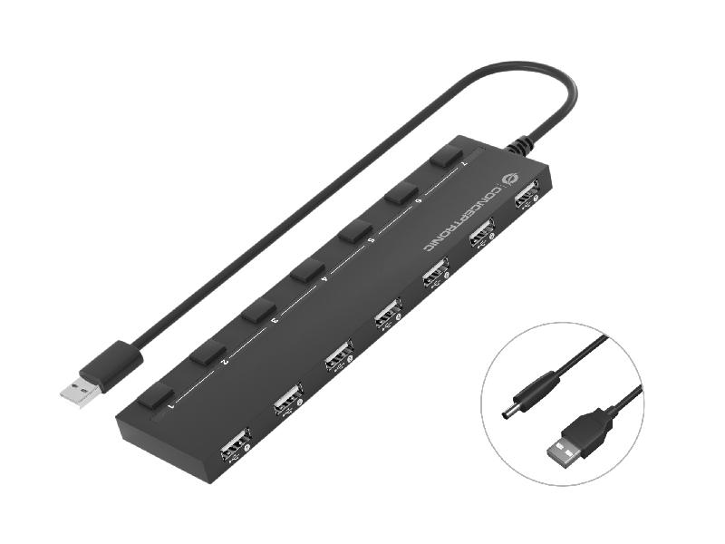 Conceptronic HUBBIES08B - Hub USB 2.0 Noir - 7 ports - Taux de transfert 480 Mbit/s - Longueur de câble 0,9 m_0