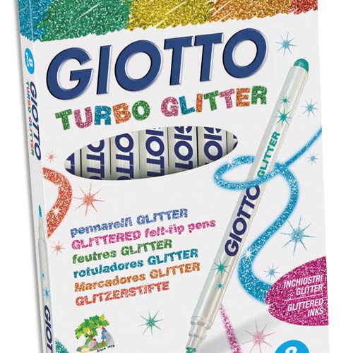 BOÎTE DE 8 FEUTRES DE COLORIAGE PAILLETÉS ASSORTIS, POINTE MOYENNE - LOT DE 3