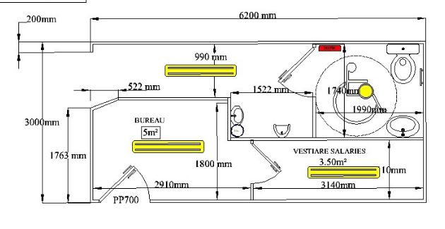Bungalow de chantier monobloc aménagé - bureau, vestiaire, WC handicapé - 6.20 x 3 m_1