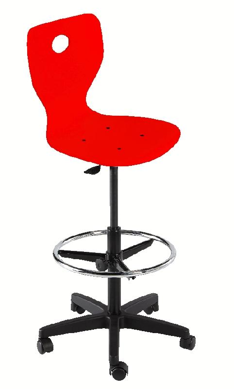 CHAISE DESSINATEUR FIDJI PIÉTEMENT PLASTIQUE SUR ROULETTES COQUE BOIS LAQUÉ ROUGE_0