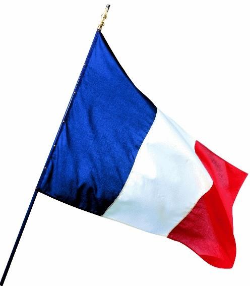 Drapeau français sur hampe en bois - Maille polyester résistante 115 g/m² - Différentes dimensions disponibles_0