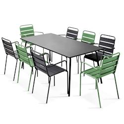 Oviala Business Ensemble table de terrasse et 8 fauteuils en métal vert cactus et gris - vert acier 106043_0