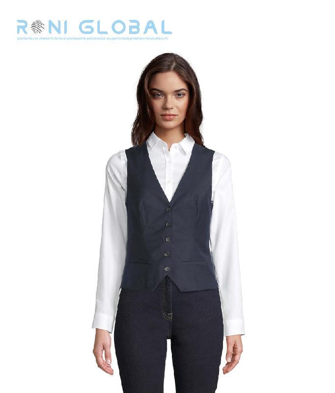 Gilet de costume femme en polyester/viscose - NEOBLU MAX SOL'S - 5 boutons et patte de serrage au dos_0