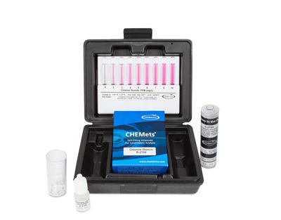 Kit d’analyse visuelle du Dioxyde de chlore, 0-2/0-10 ppm. Type: CHEMets Kit. 30 unités, marque Chemetrics - Ref.: NBD017_0