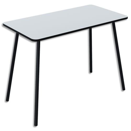 Bureau HOPM - 114x60cm - Plateau mélaminé 19mm blanc avec chant noir - Pieds acier finition époxy noir_0