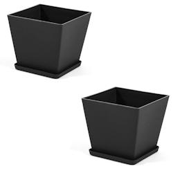 RATTATAN Pot carré 37,5x37,5cm en polypropylène avec fibre de verre, soucoupe assortie, léger, résistant, pour intérieur et extérieur LILIUM (2_0