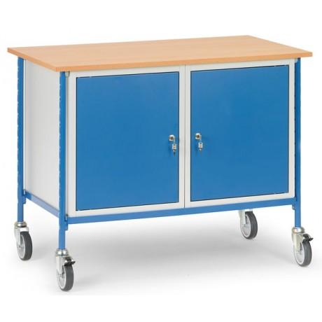 Servante d'atelier roulante - 2 portes - Table roulante avec plan effet hêtre - Charge max 150kg_0