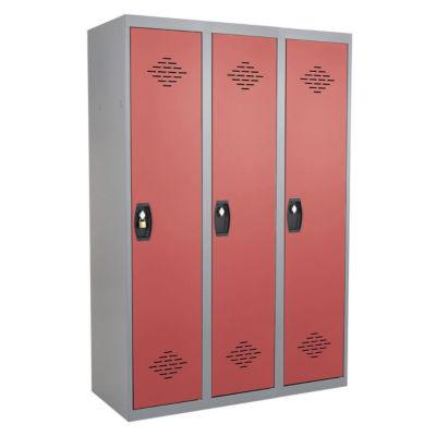 Vestiaires monobloc Confort Industrie salissante 3 cases, toit plat, gris / rouge_0