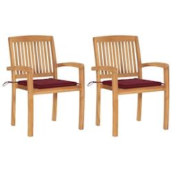 VidaXL Chaises De Jardin Lot De 2 Avec Coussins Bordeaux Teck Massif - rouge 3063261_0