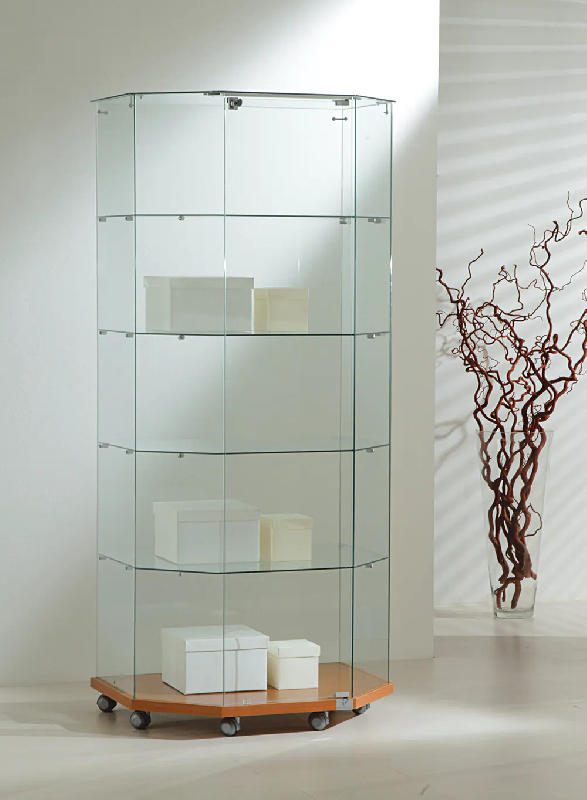 Vitrine hexagonale tout verre 8/18tva - cerisier_0