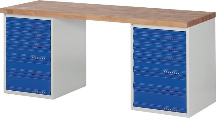 Établi série BK 650 l.2000xP700xH840 mm hêtre gris clair, RAL 7035 bleu gent.,RAL 5010 12 tiroirs PROMAT_0