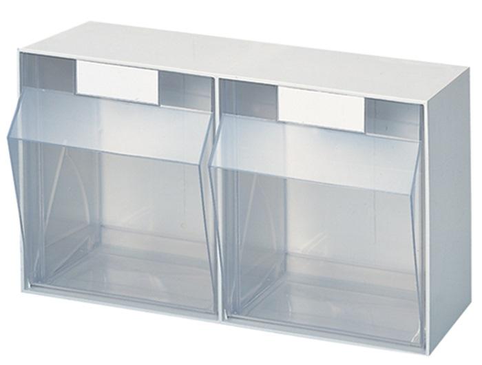 Casier transparent H353xl600xP306 mm - 2 x F plastique blanc Lockweiler - Récipient inclinable et empilable_0