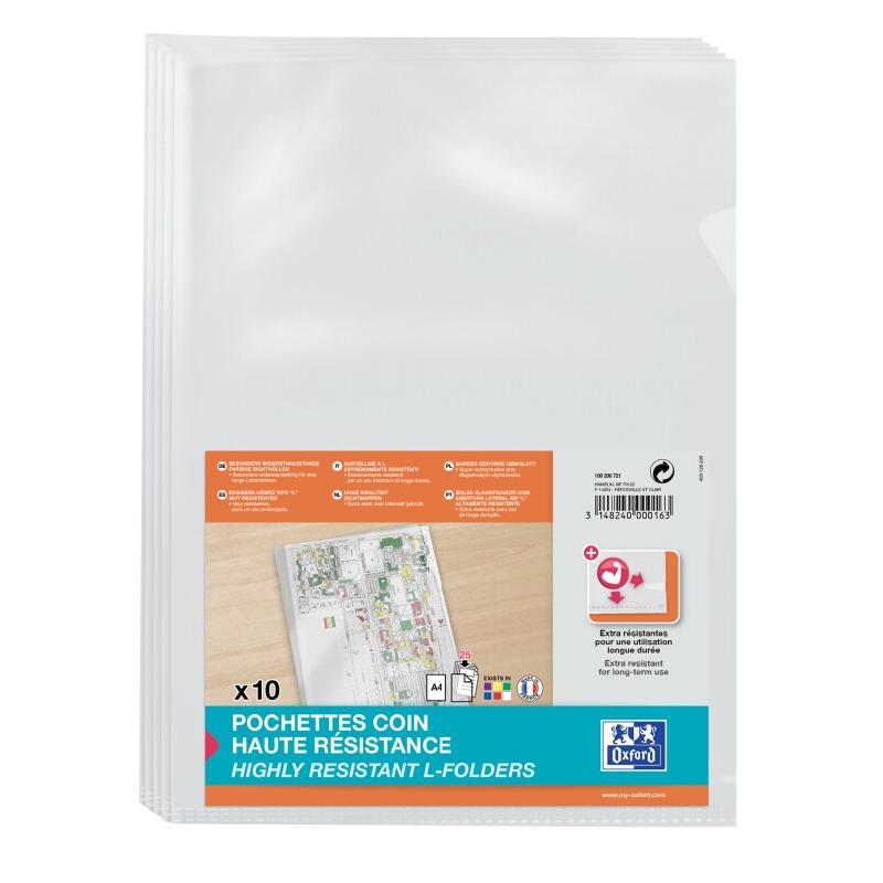 ELBA Lot de 10 Sachet de 10 pochettes coin haute résistance A4, en PVC souple incolore - 3045056805152_0