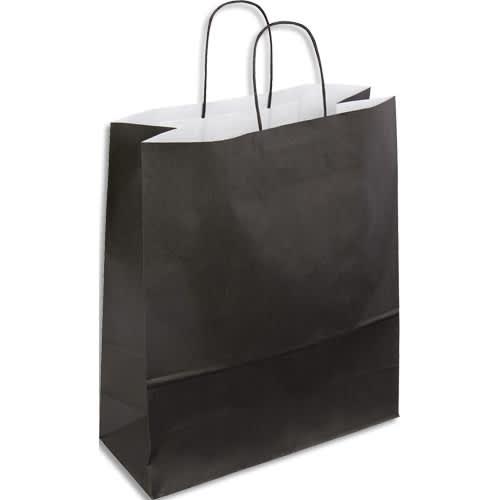 Paquet de 50 sacs kraft noir poignées torsadées 180 + 80 x 220 mm_0