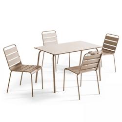 Oviala Business Ensemble table de terrasse en métal et 4 chaises taupe - Oviala - gris métal 109221_0