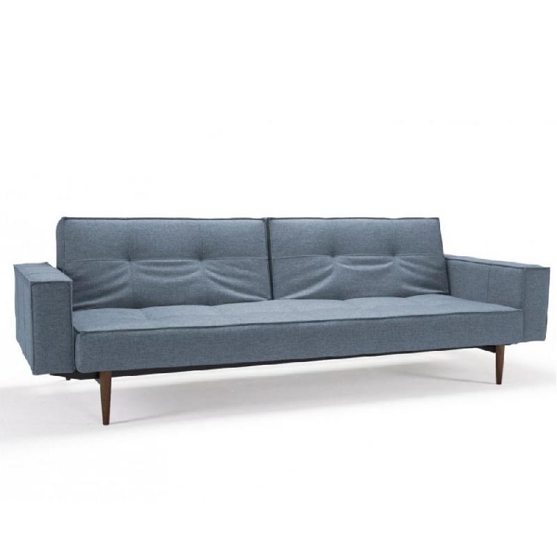 Canapé convertible Splitback Styletto avec accoudoirs - pieds fuseau chêne noyer - tissu Mixed Dance Light Blue_0